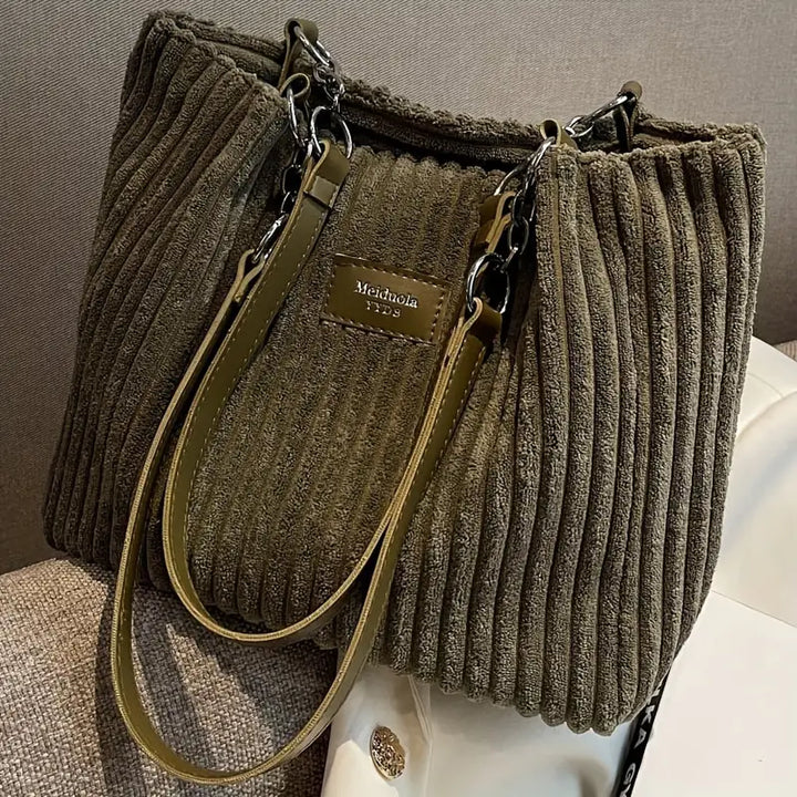 Amanda Sac Shopper Femme – Sac en Velours Côtelé Élégant avec Grand Espace & Bandoulière Réglable - Image 6