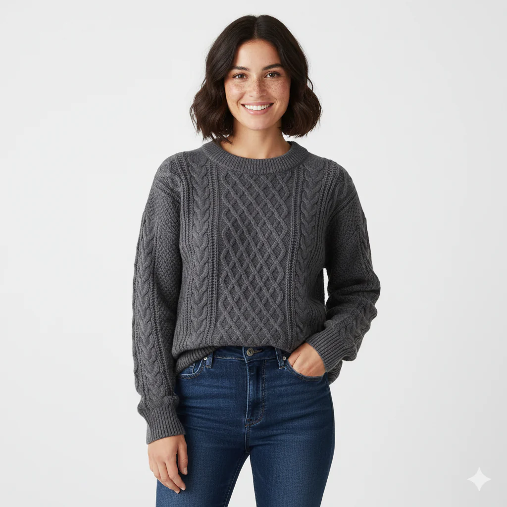 Avey Pull Unisexe – Tricot Doux à Motif Câble avec Col Rond & Coupe Confortable - Image 4