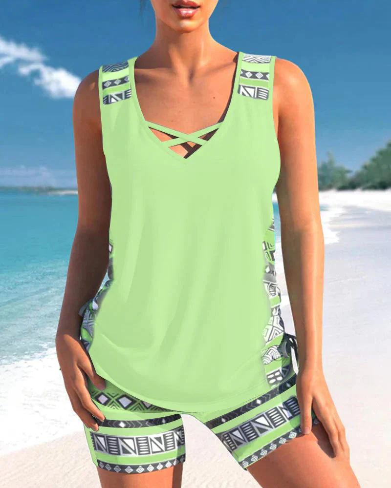 Bienna Tankini Femme – Design Géométrique avec Couvrance Totale & Coupe Confortable - Image 11