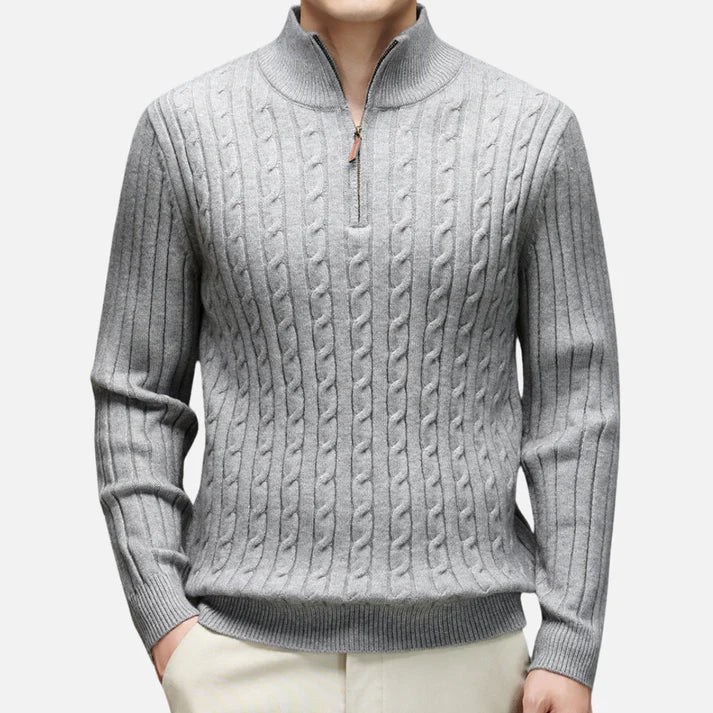 Chaud Pull à Col Polo Zippé à Moitié en Tricot Côtelé Pour Hommes - Image 3