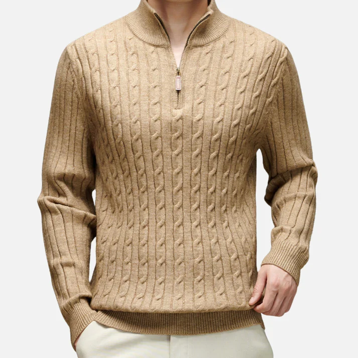 Chaud Pull à Col Polo Zippé à Moitié en Tricot Côtelé Pour Hommes - Image 4
