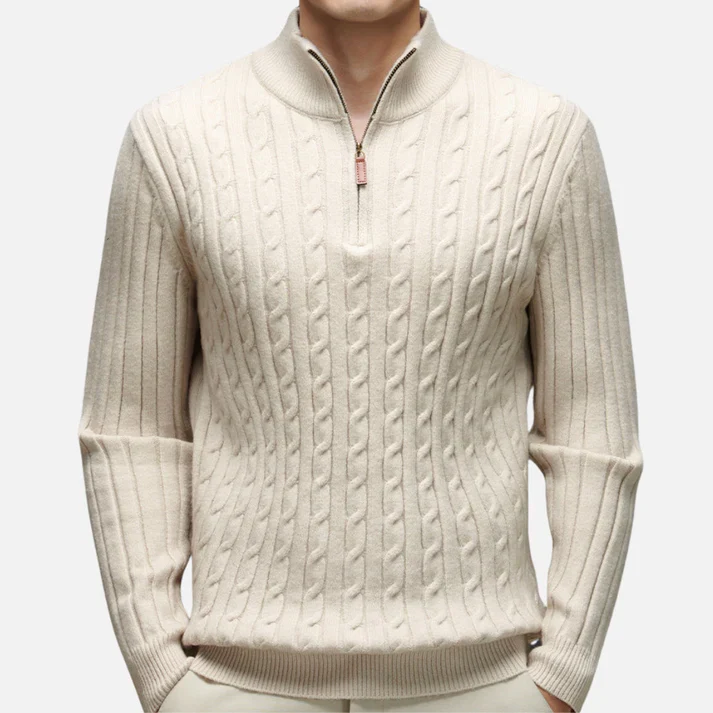 Chaud Pull à Col Polo Zippé à Moitié en Tricot Côtelé Pour Hommes - Image 5