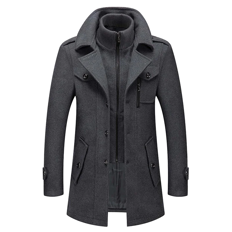 Daniel Manteau Long en Laine pour Homme – Pardessus Élégant Boutonné avec Revers Tailleur - Image 3