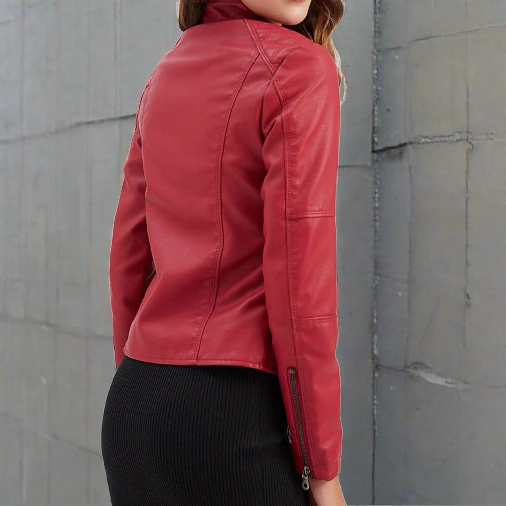 Diana Veste Femme en Cuir – Élégante Coupe Régulière avec Poches Zippées & Fermeture Éclair - Image 4