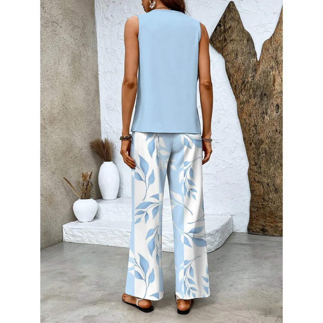 Dione Ensemble Femme – Ensemble Élégant Sans Manches avec Top Superposé & Pantalon Large - Image 3