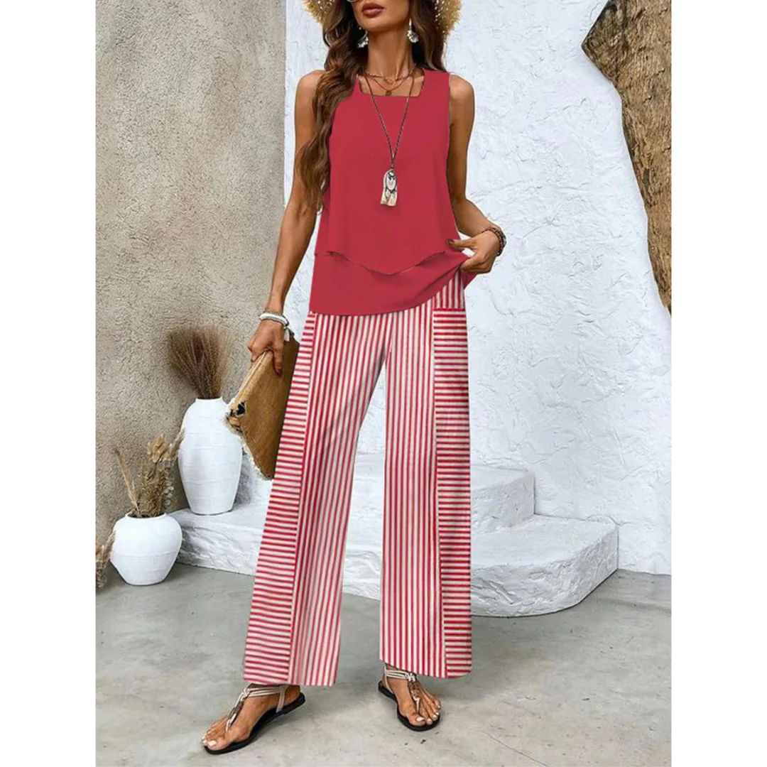 Dione Ensemble Femme – Ensemble Élégant Sans Manches avec Top Superposé & Pantalon Large - Image 4