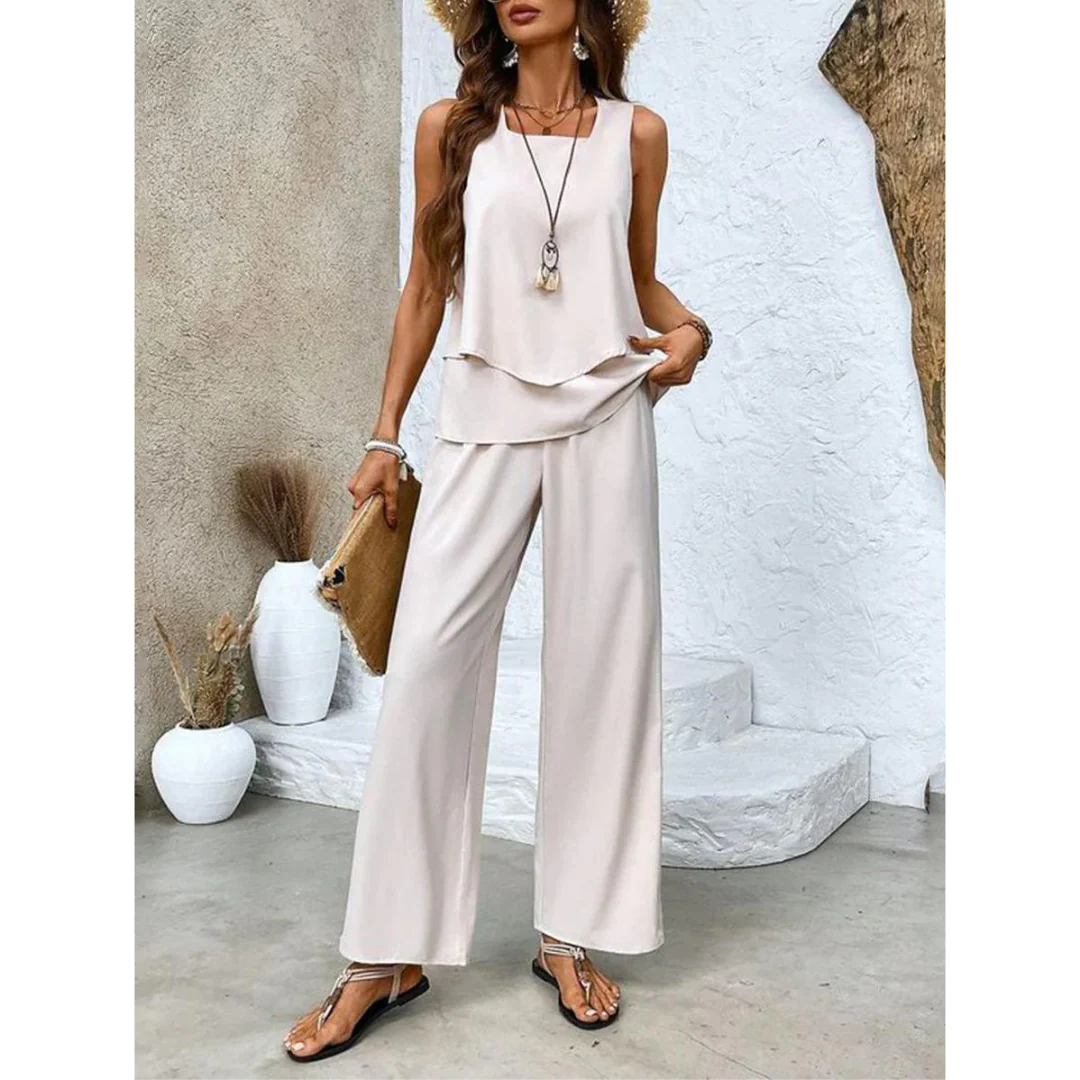 Dione Ensemble Femme – Ensemble Élégant Sans Manches avec Top Superposé & Pantalon Large - Image 5