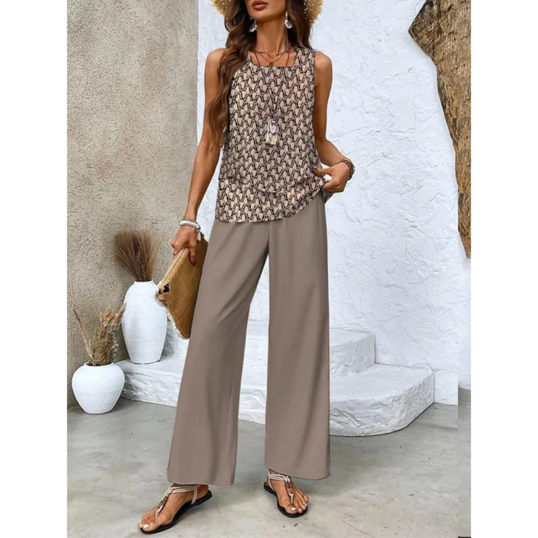 Dione Ensemble Femme – Ensemble Élégant Sans Manches avec Top Superposé & Pantalon Large - Image 6