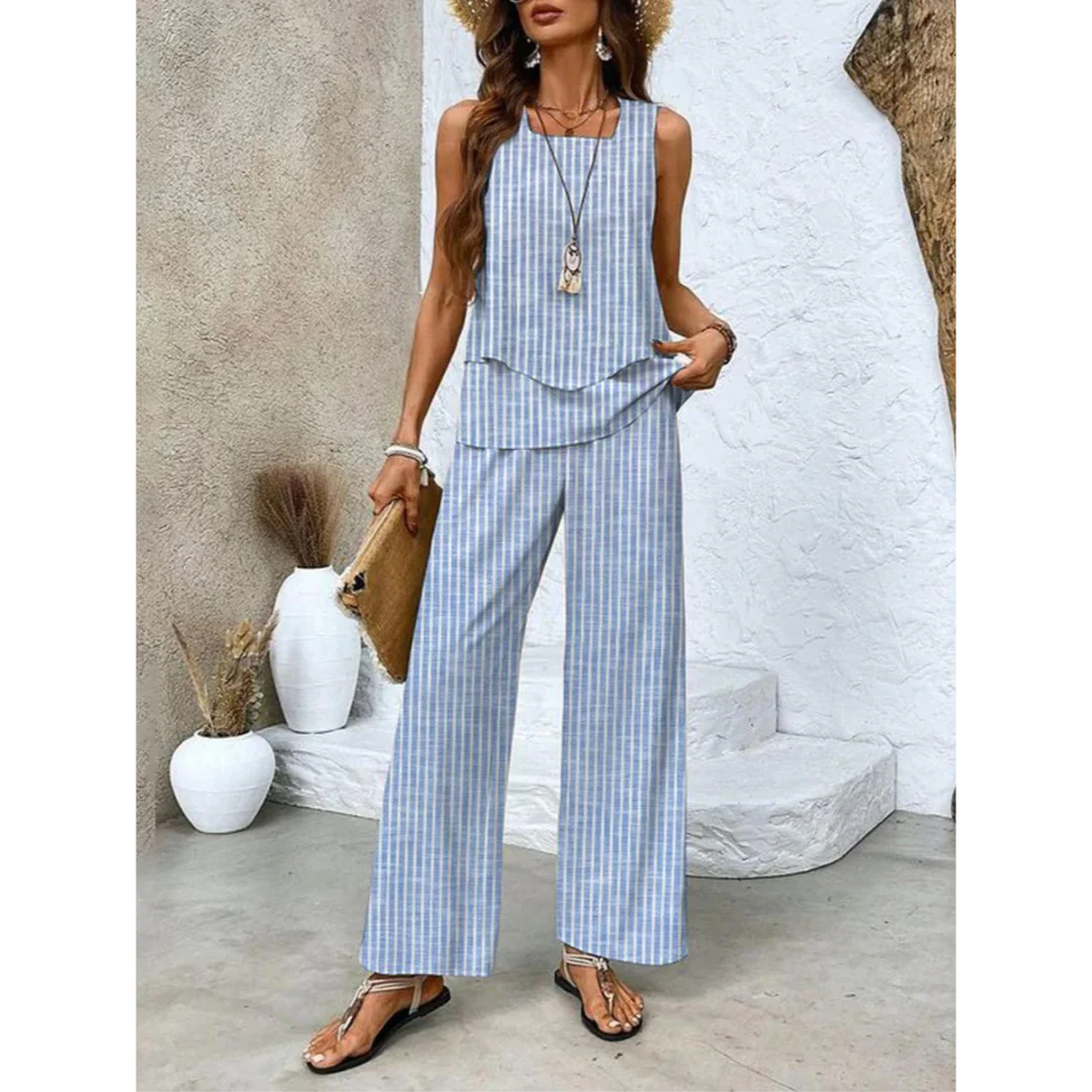 Dione Ensemble Femme – Ensemble Élégant Sans Manches avec Top Superposé & Pantalon Large - Image 7