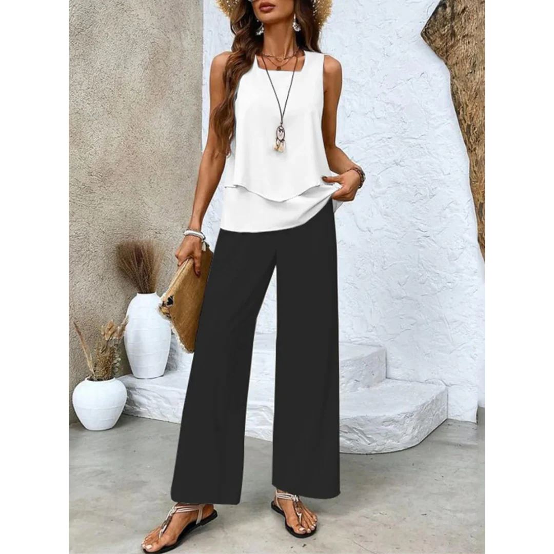 Dione Ensemble Femme – Ensemble Élégant Sans Manches avec Top Superposé & Pantalon Large - Image 8