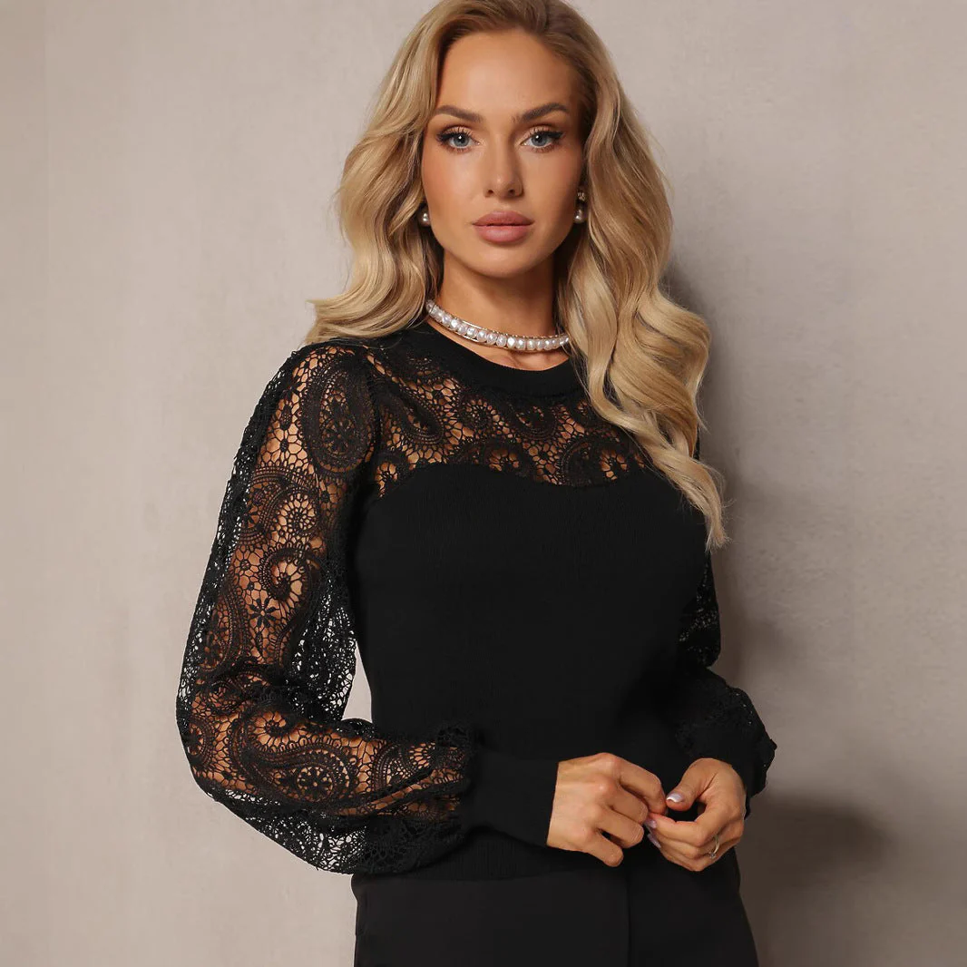 Eliana Pull Femme – Pull Ajouré avec Détails en Dentelle, Manches Longues & Coupe Élégante - Image 3