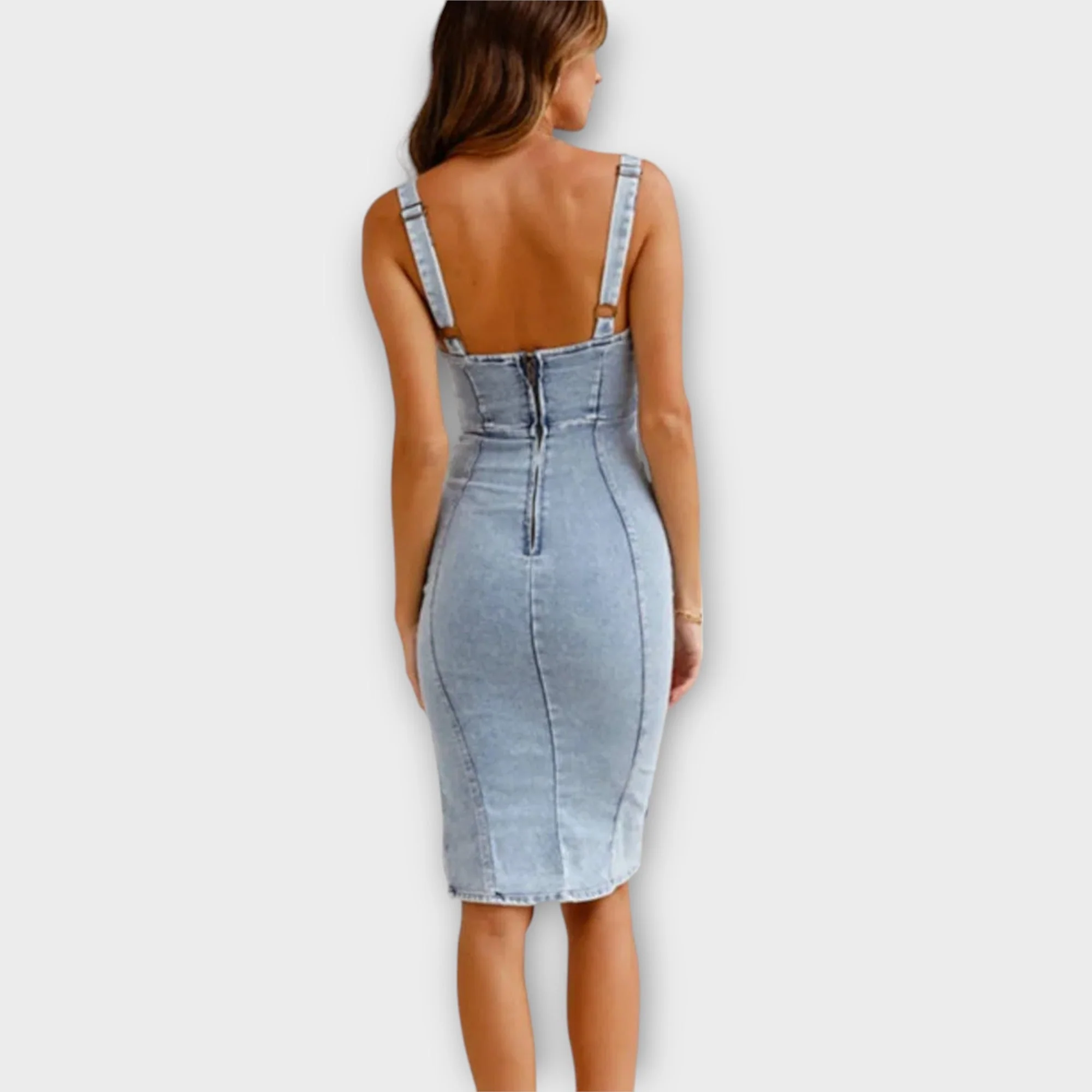 Ella Robe Midi Femme – Robe en Jean Vintage avec Fente Latérale, Bretelles Réglables & Confort Stretch - Image 5