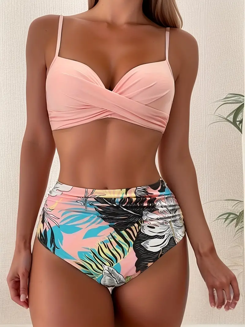 Ensemble de bikinis pour femmes Cea - Maillot de bain tropical à col en V avec taille haute et coupe flatteuse - Image 7
