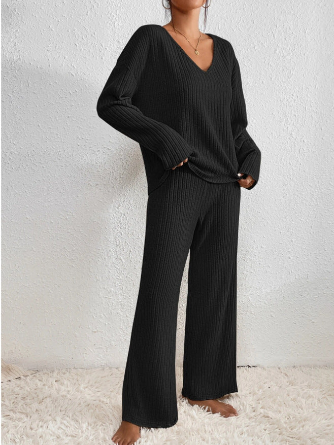 Ensemble en maille Kathy pour femme – Tenue d'intérieur confortable avec pull à col en V et pantalon doux - Image 6