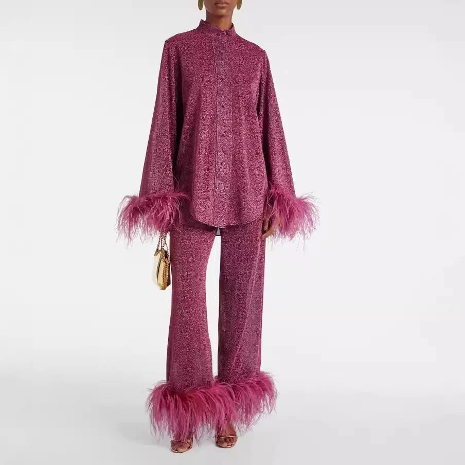 Ensemble Femme Laila – Ensemble Deux Pièces Élégant avec Col à Plumes & Coupe Ample - Image 4