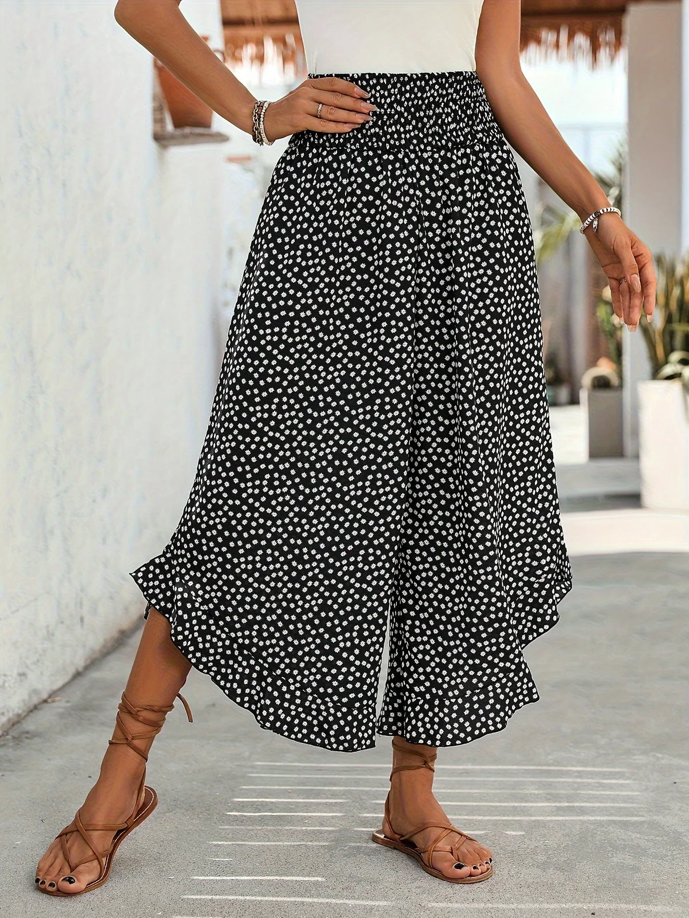 Floravia Pantalon Femme – Pantalon Taille Haute Fluide à Imprimé Floral Chic et Confortable - Image 4