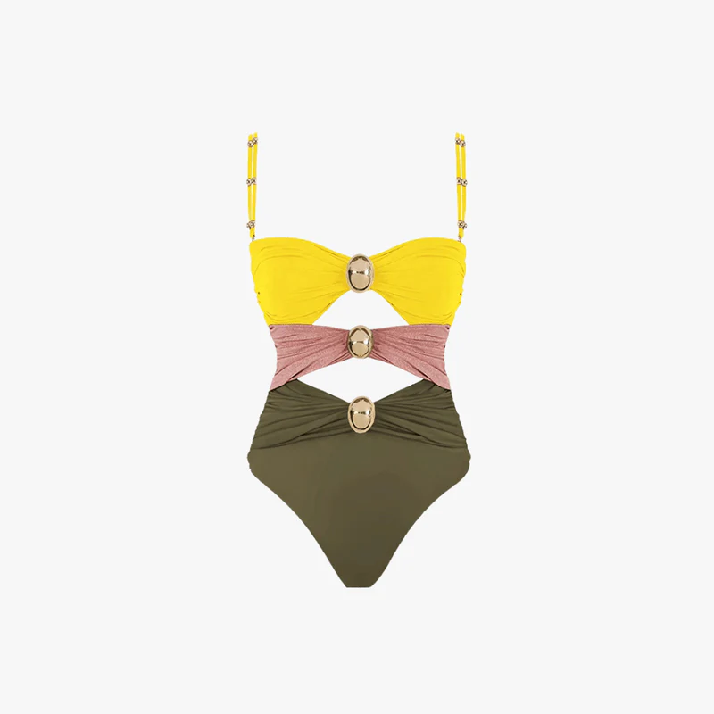 Issa Maillot de Bain Femme – Une-Pièce Découpé avec Anneaux Dorés & Design Colorblock - Image 3