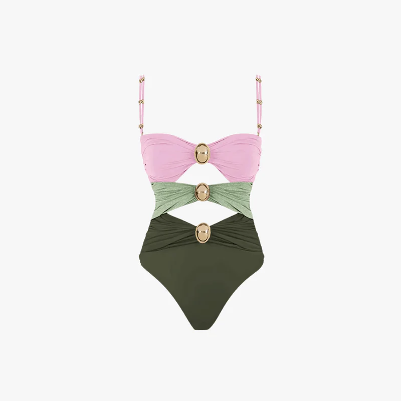 Issa Maillot de Bain Femme – Une-Pièce Découpé avec Anneaux Dorés & Design Colorblock - Image 6