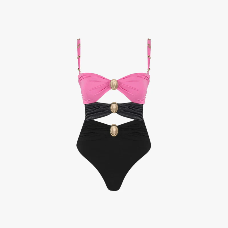 Issa Maillot de Bain Femme – Une-Pièce Découpé avec Anneaux Dorés & Design Colorblock - Image 7