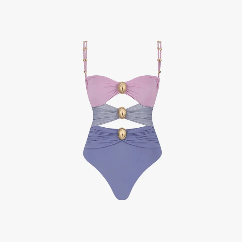 Issa Maillot de Bain Femme – Une-Pièce Découpé avec Anneaux Dorés & Design Colorblock - Image 8