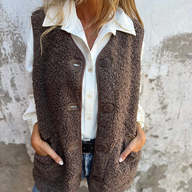 Julietta Gilet Femme en Maille – Gilet Sans Manches à Boutons avec Tissu Doux et Poches Pratiques - Image 5