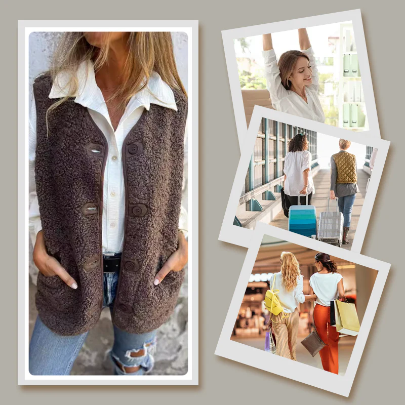 Julietta Gilet Femme en Maille – Gilet Sans Manches à Boutons avec Tissu Doux et Poches Pratiques - Image 8