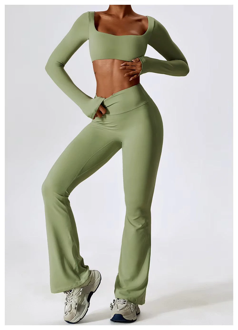 Leila Ensemble de Sport Femme – Tenue Respirante de Yoga & Fitness avec Legging Évasé & Haut Ajusté - Image 12