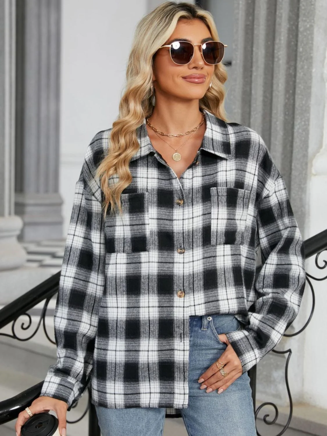 Ley Chemise Femme – Chemise à Carreaux Élégante à Manches Longues Style Décontracté Chic - Image 11