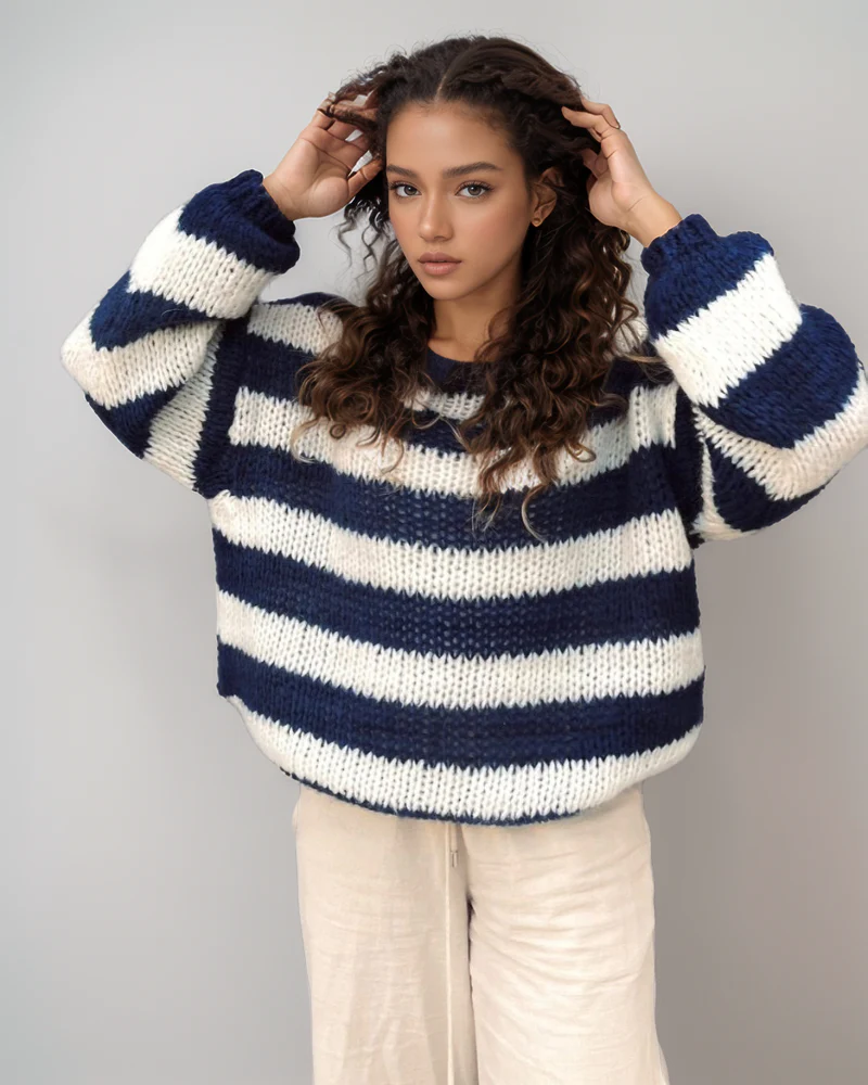 Louisa Pull Femme en Tricot – Pull Oversize Rayé en Matière Douce au Design Tendance - Image 13