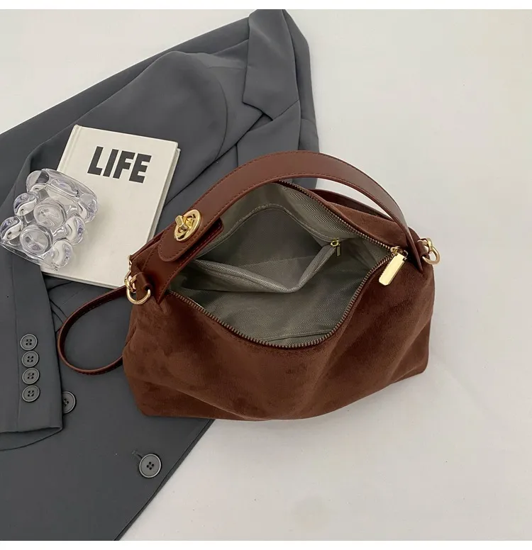 Maëlle Sac à Épaule Femme – Sac Suède Élégant avec Anse Similicuir & Grand Compartiment - Image 7