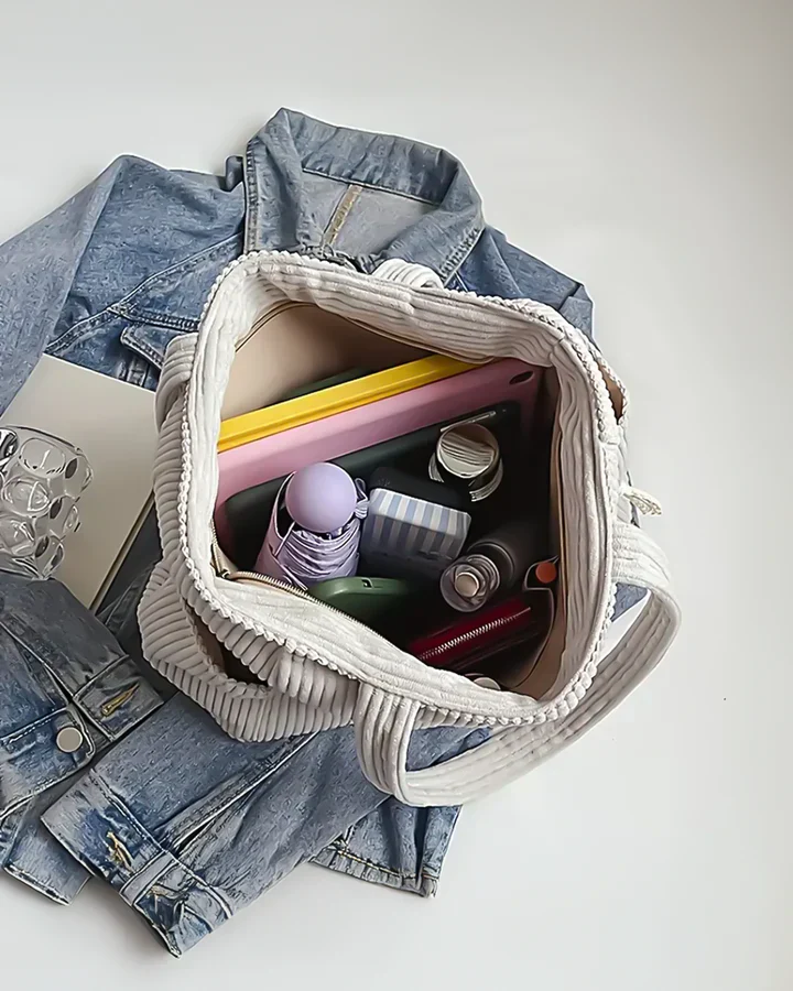 Marijn Sac Cabas Femme – Tote Bag Côtelé avec Détails Cordon & Grand Espace de Rangement - Image 8