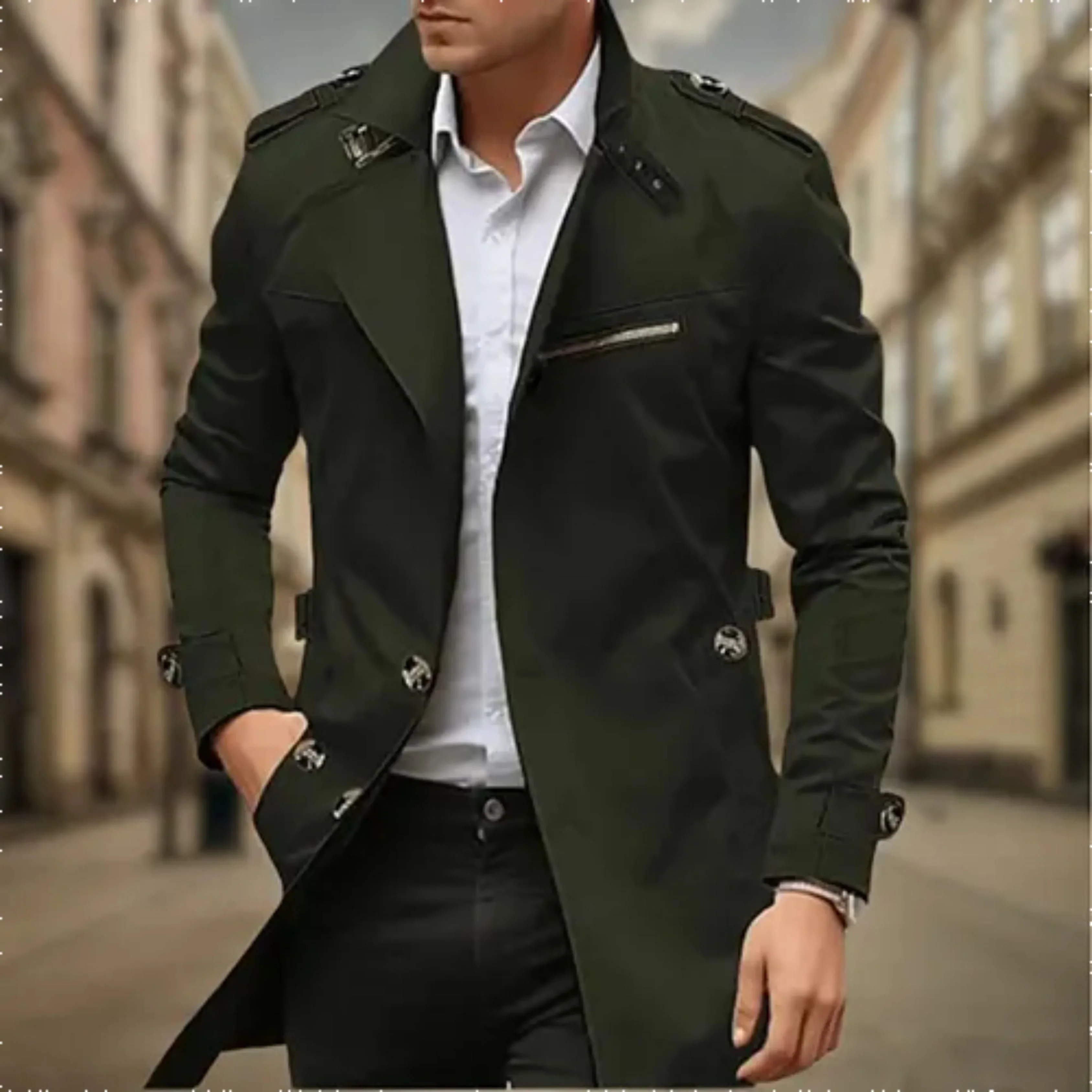 Rey Manteau Homme – Trench-Coat Imperméable Élégant à Double Boutonnage Classique - Image 3