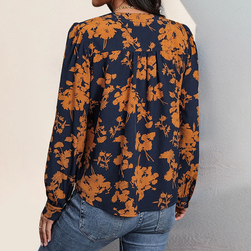 Sadie Blouse Femme – Haut Léger à Col en V avec Imprimé & Manches Longues pour un Style d’Automne - Image 3