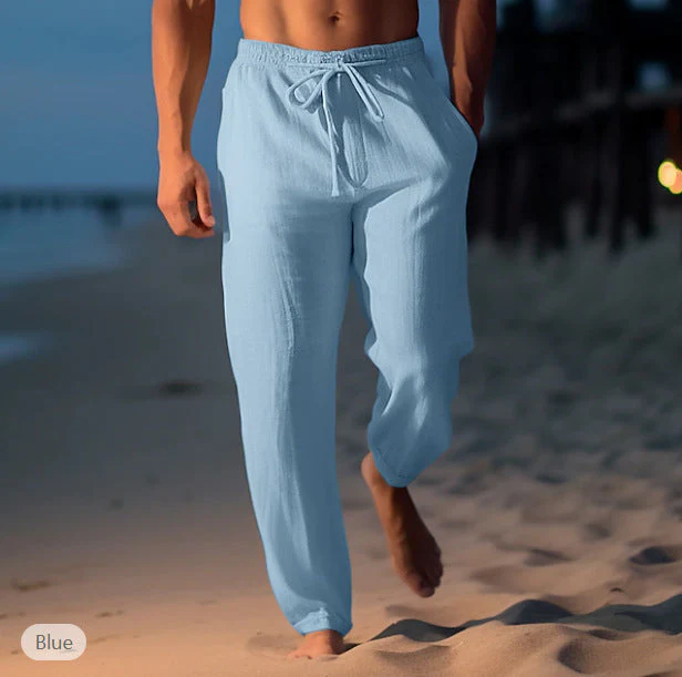 Sean Pantalon Plage Homme – Pantalon Estival en Lin Bleu Clair Respirant avec Cordon de Serrage - Image 10