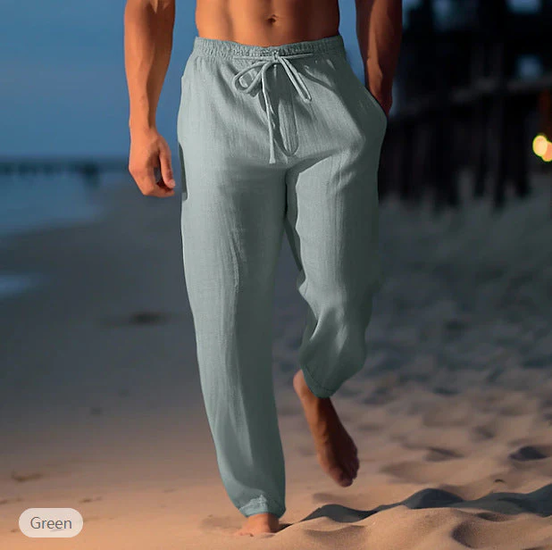 Sean Pantalon Plage Homme – Pantalon Estival en Lin Bleu Clair Respirant avec Cordon de Serrage - Image 3