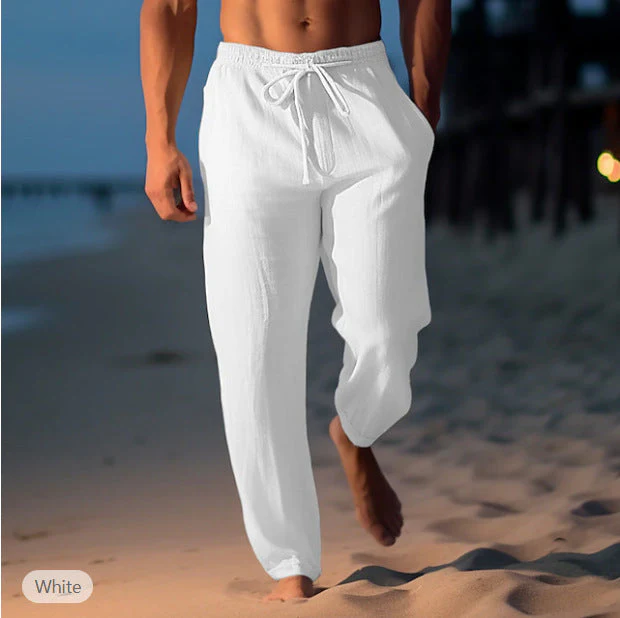Sean Pantalon Plage Homme – Pantalon Estival en Lin Bleu Clair Respirant avec Cordon de Serrage - Image 4