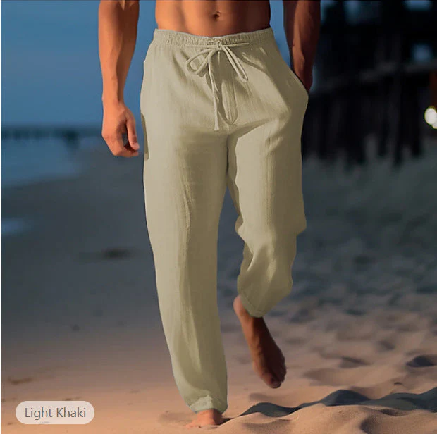 Sean Pantalon Plage Homme – Pantalon Estival en Lin Bleu Clair Respirant avec Cordon de Serrage - Image 8