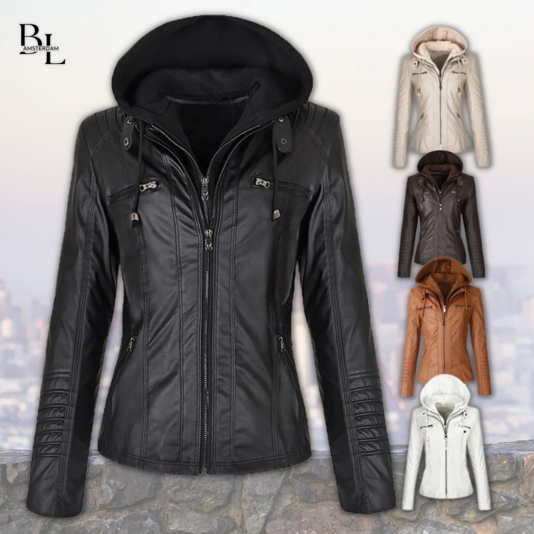 Xyla Veste Femme en Cuir – Élégante avec Capuche, Fermeture Zippée & Poches Pratiques - Image 11