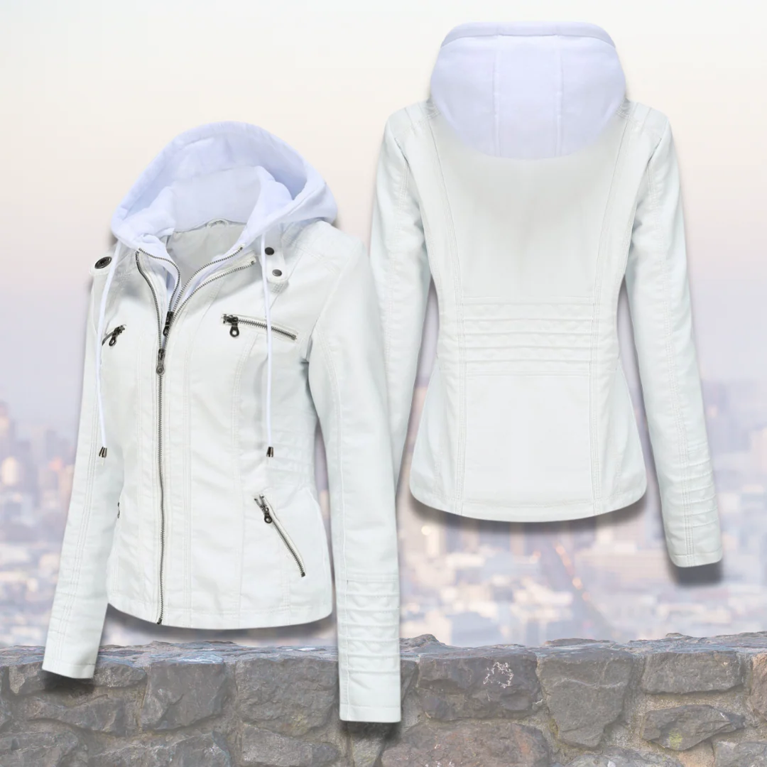 Xyla Veste Femme en Cuir – Élégante avec Capuche, Fermeture Zippée & Poches Pratiques - Image 5